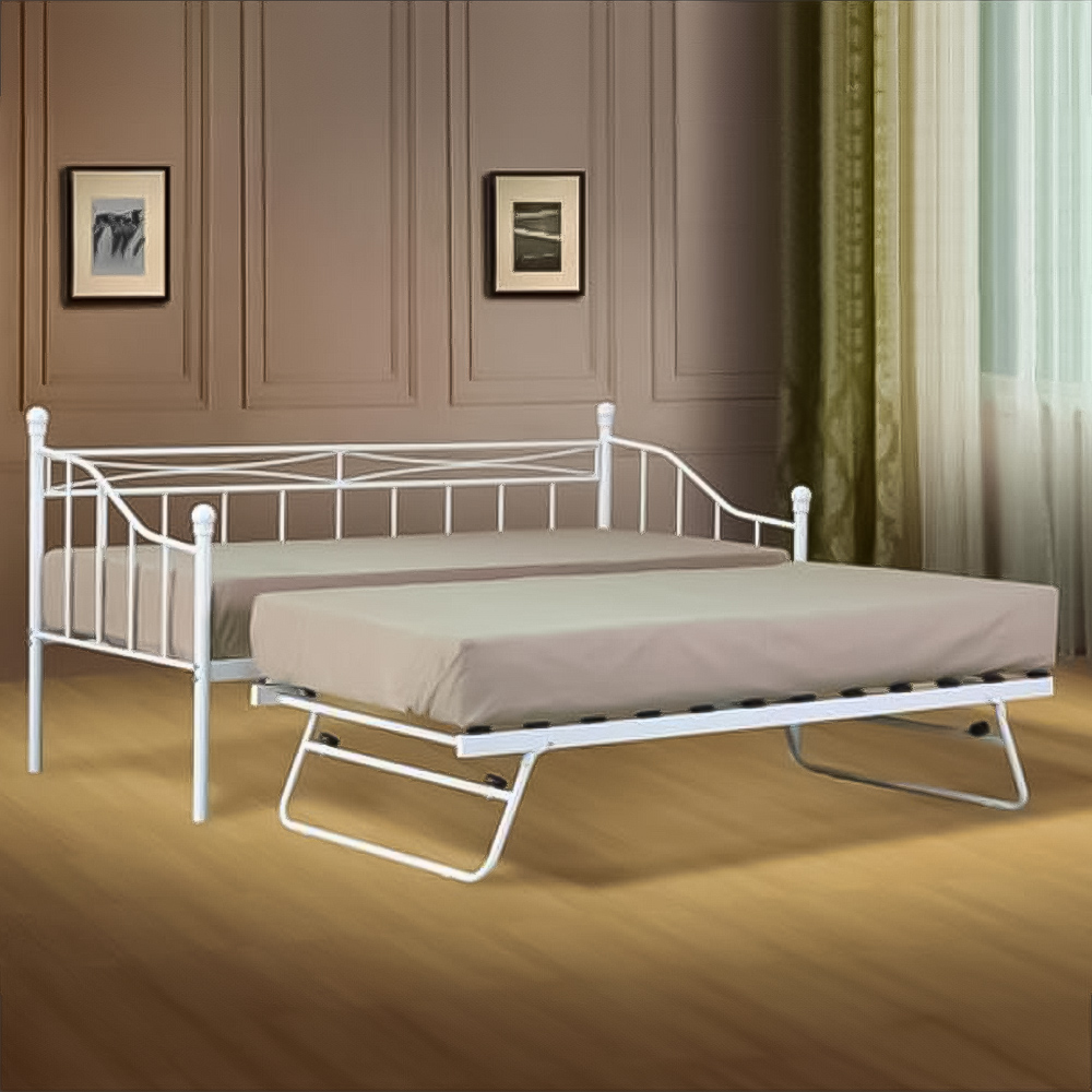 Brooklyn Small Single White Metal Day Bed with Trundle Image 1