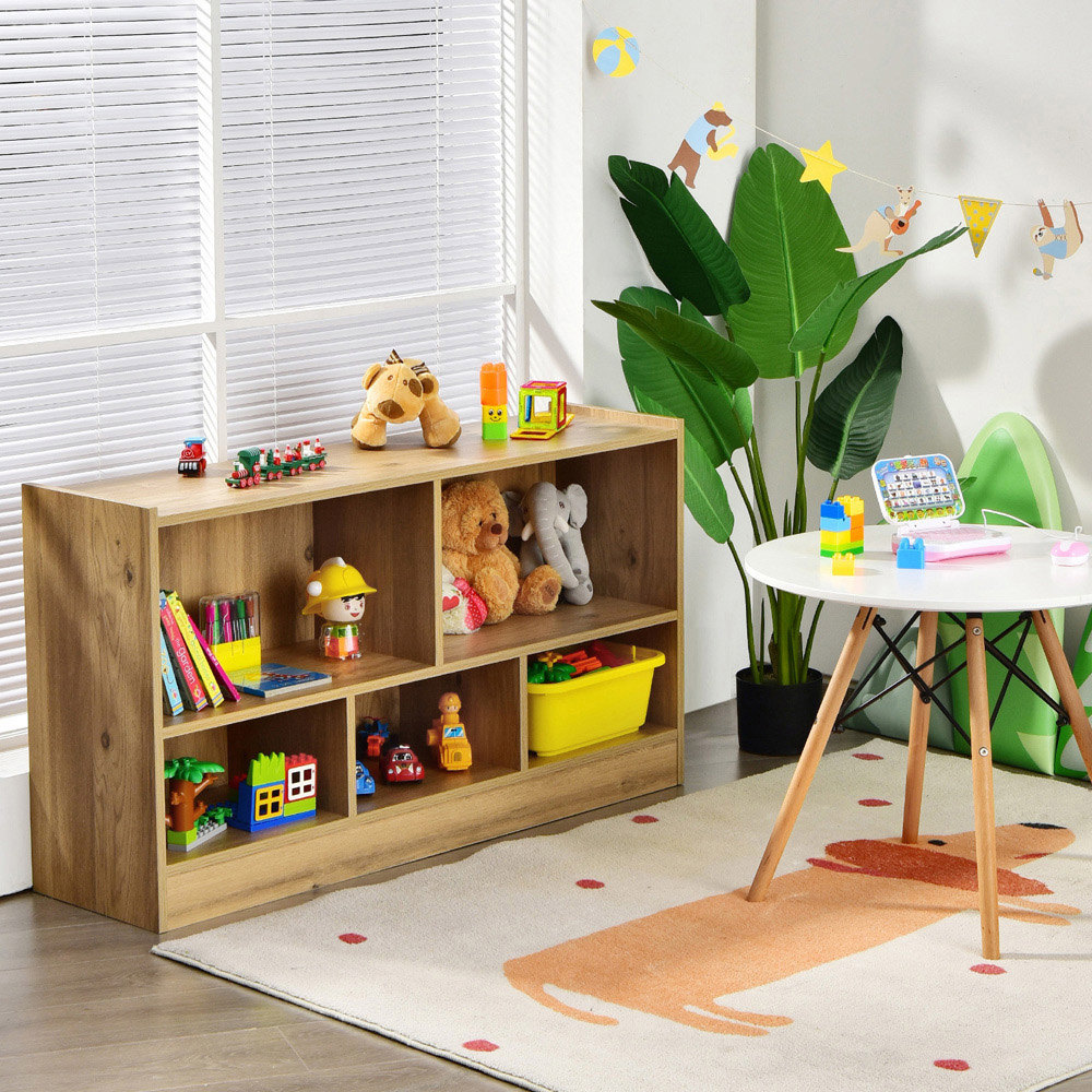 Costway 5 Shelf Natural Wooden Storage Bookcase Image 7