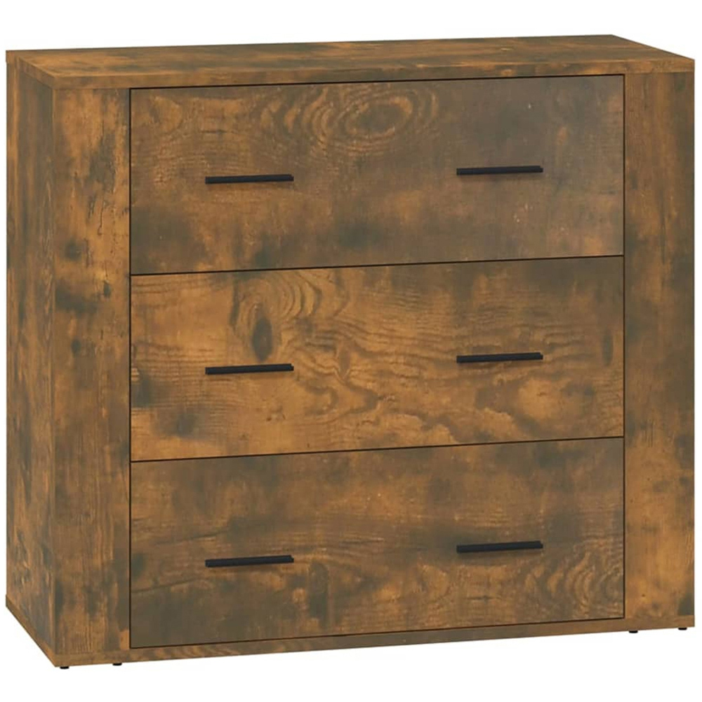 vidaXL 3 Drawer Smoked Oak Wide Sideboard Image 2