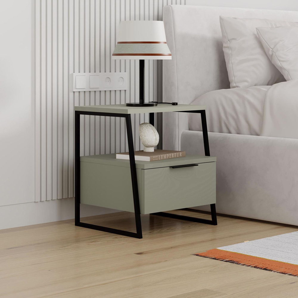 FWStyle Pal Single Door Ash Green Bedside Table Image 6