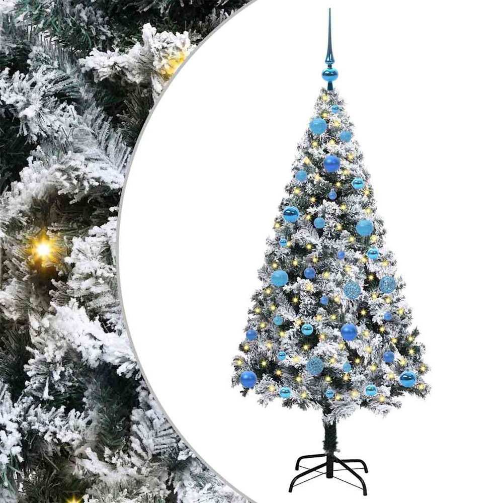 vidaXL Pre-Lit Blue Baubles White Artificial Christmas Tree 5ft Image 2