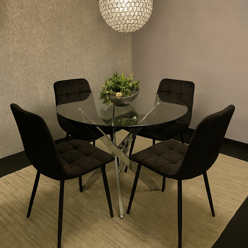 Kosy Koala 4 Seater Glass Round Dining Set Black Velvet Image 4