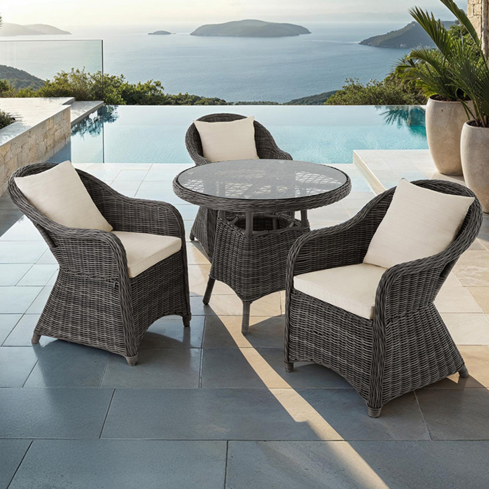 tectake Zurich 3 Seater Grey Garden Table and Chairs Image 1