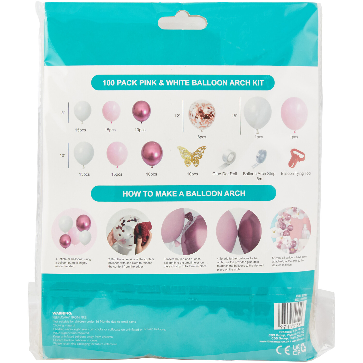 Pack of 100 Pink and White Balloon Arch Kit - Pink and White Image 2