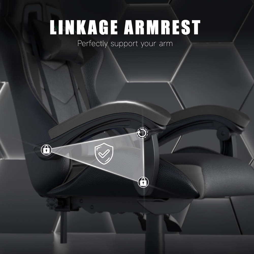 Rattrix Black PU Leather Reclining High Back Gaming Chair with Headrest and Lumbar Support Image 5