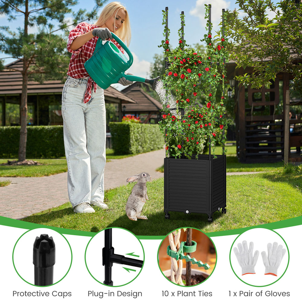 Costway Black Climbing Plants Trellis Raised Garden Bed with Wheels Image 4