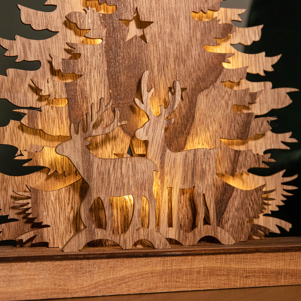 Samuel Alexander Light Up Wooden Christmas Tree with Deer Decoration 44cm Image 4