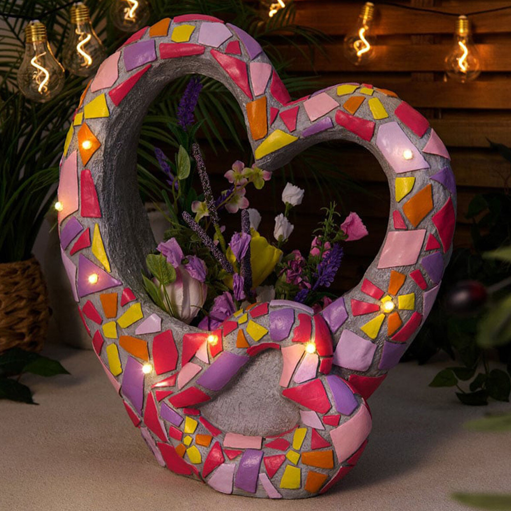 Solar Mosaic Heart Planter Image 2