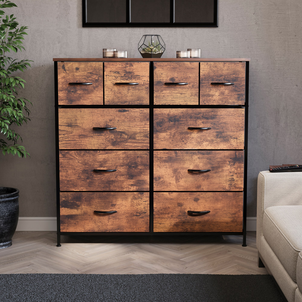 Vida Designs Chorley 10 Drawer Rustic Brown Fabric Chest of Drawer Image 3