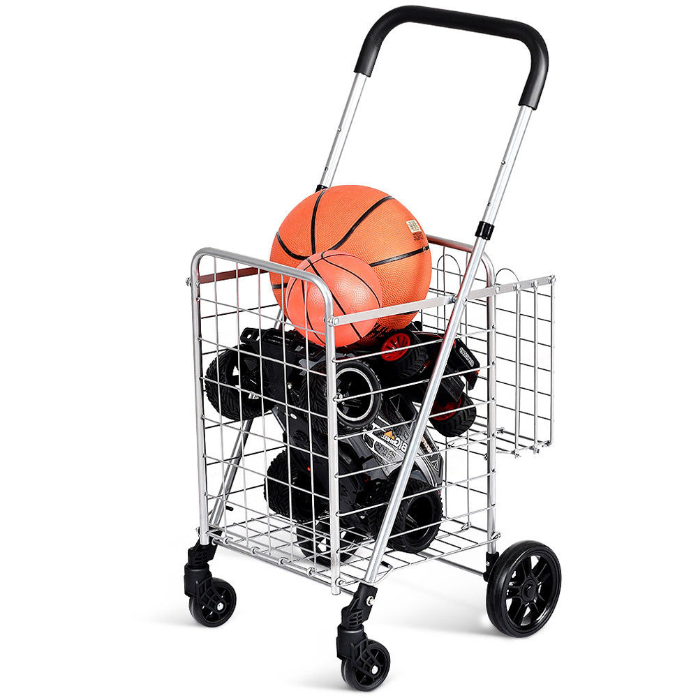 Costway Silver Folding Height Adjustable Shopping Trolley Image 4