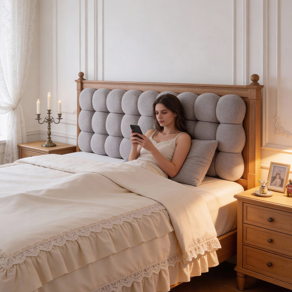 Living and Home Light Grey Sherpa Snowball Upholstered Soft Headboard Pillow 60 x 180cm Image 7