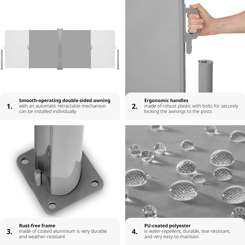 tectake Grey Double Sided Retractable Side Awning 1.6 x 6m Image 4