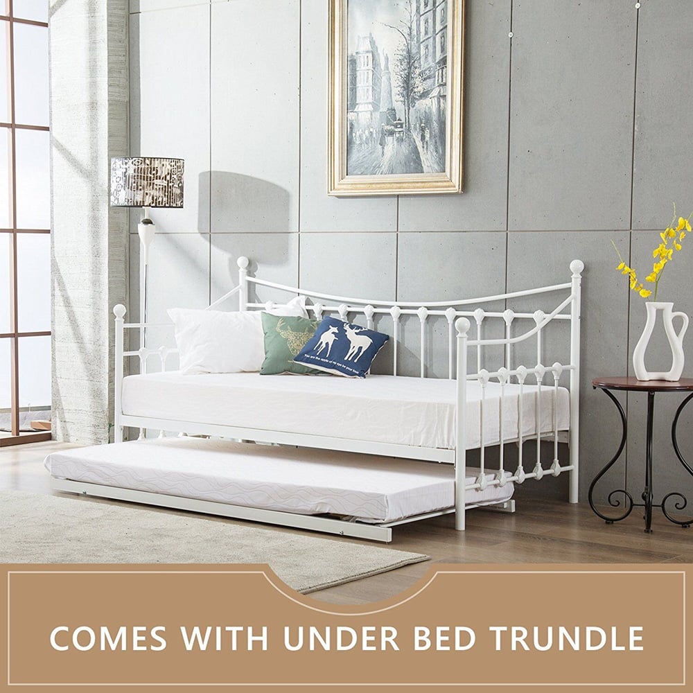 Portland Single White Metal Day Bed with Trundle Image 6