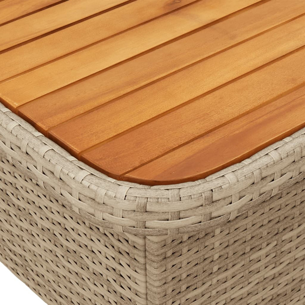 Walplus 2 Seater Beige Brown Poly Rattan Liftable Acacia Wood Top Convertible Garden Dining Table Image 5