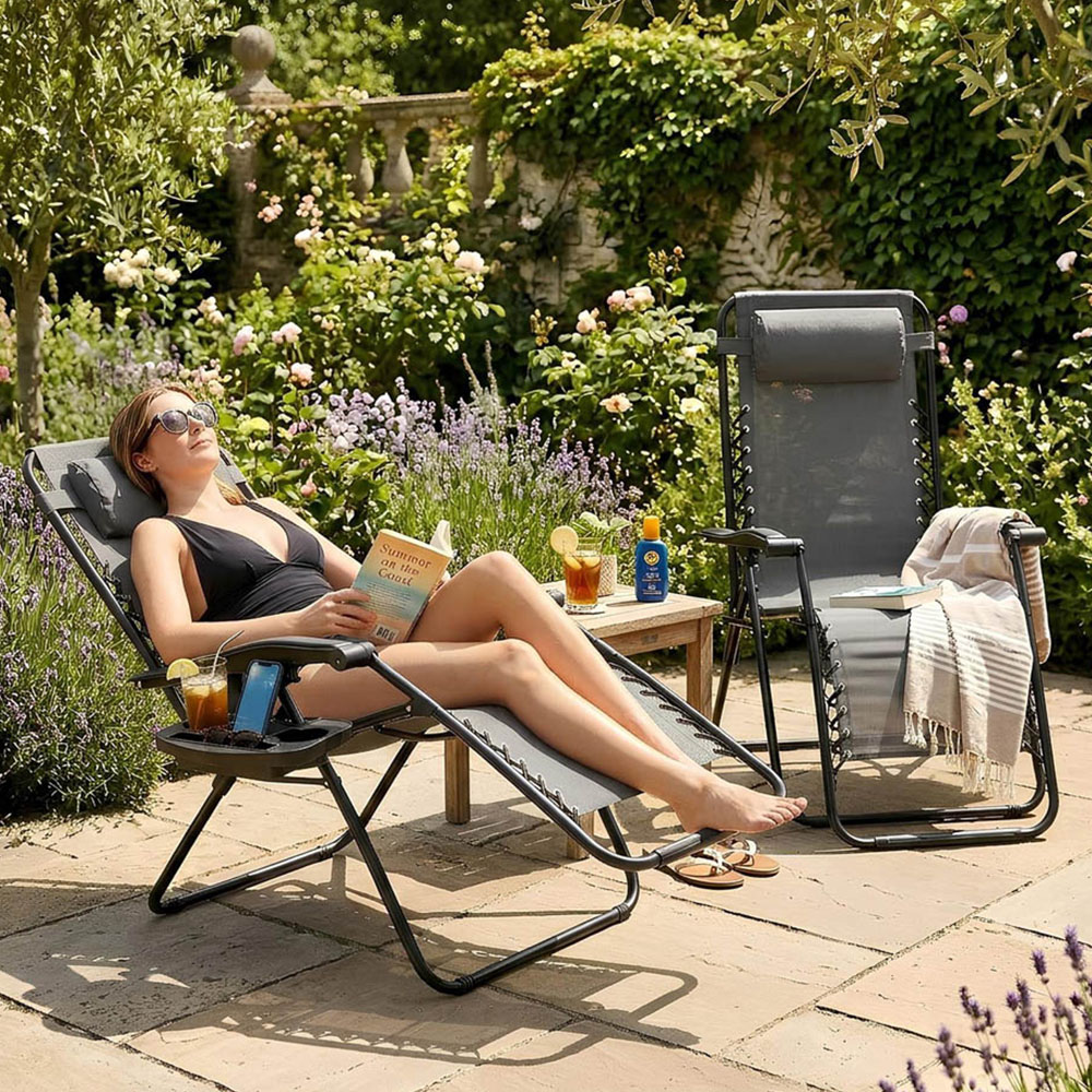 Harbour Housewares Grey Zero Gravity Garden Chair 2 Pack Image 1