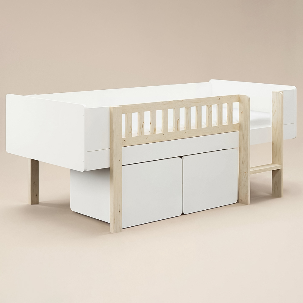Noomi Kayla White Mid Sleeper Bed with Storage and Moveable Ladder Image 2
