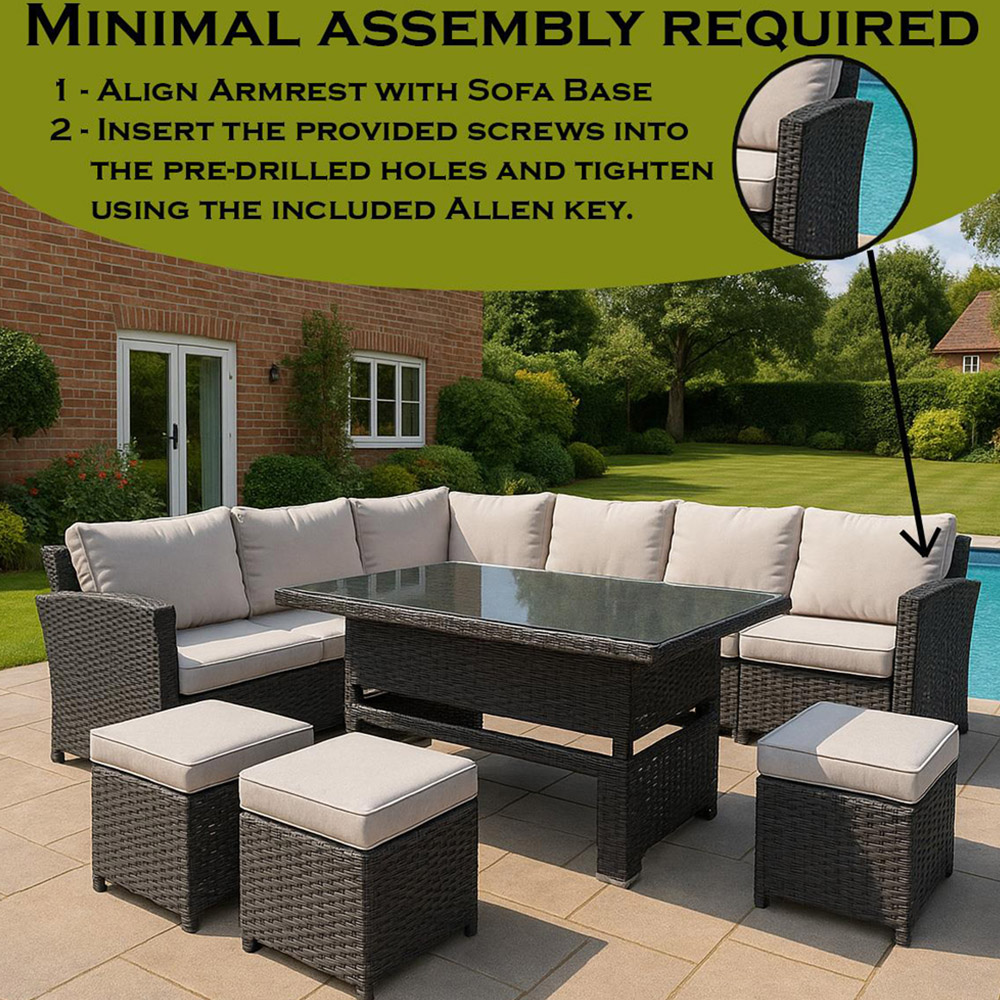 Shatchi Deluxe 9 Seater Steel Garden Sofa Set with Adjustable Table Image 6