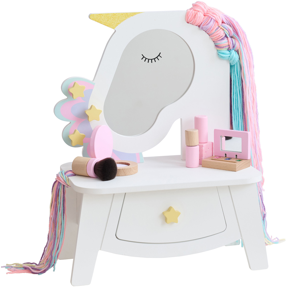 Teamson Kids Dreamy Unicorn White Tabletop Vanity with Real Wool Hair Image 4