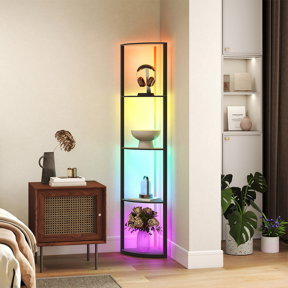 HOMCOM 5 Shelf Black Dimmable RGB LED Floor Lamp Image 3
