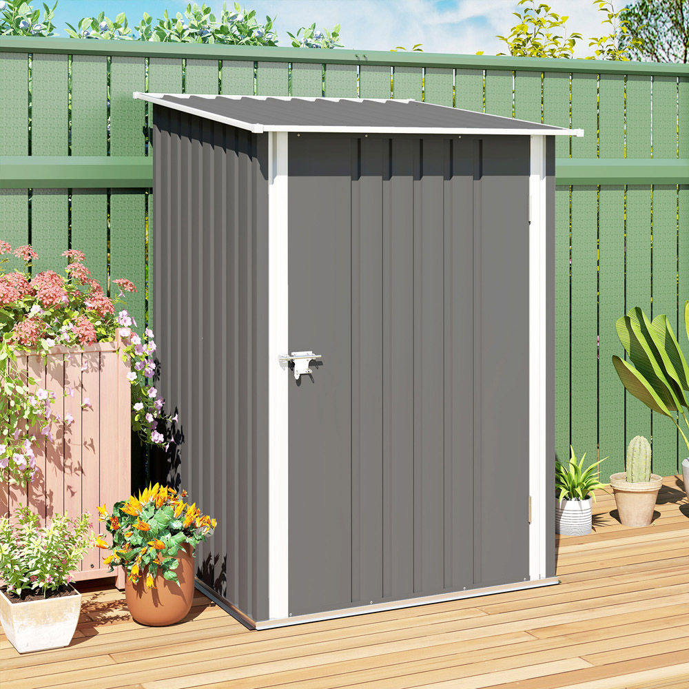 Outsunny 3.3 x 3.4ft Grey Steel Garden Storage Shed with Lockable Door Image 2