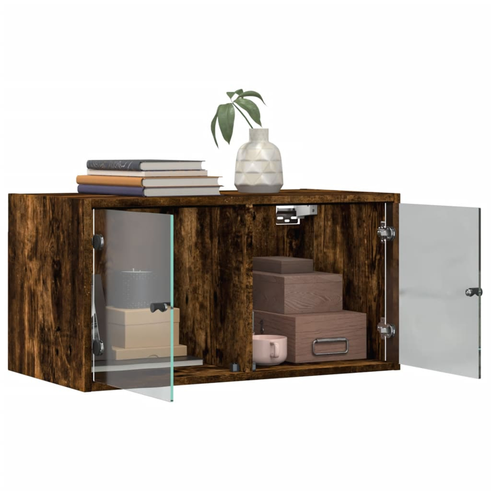 vidaXL 2 Door Smoked Oak Glass Wall Cabinet Image 5
