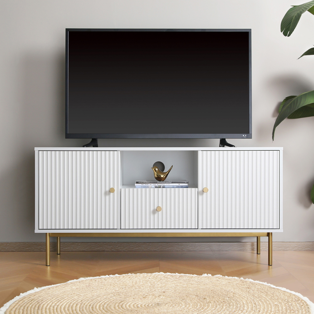 Devon 2 Door Single Drawer White TV Unit Image 3