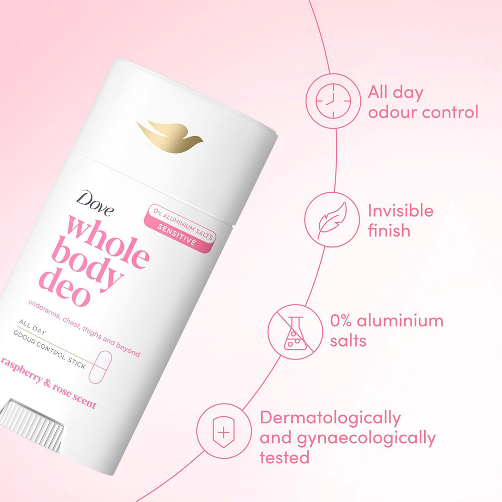 Dove Whole Body Long Lasting Fresh Raspberry and Rose Deodorant Stick 75ml 6 Pack Image 4