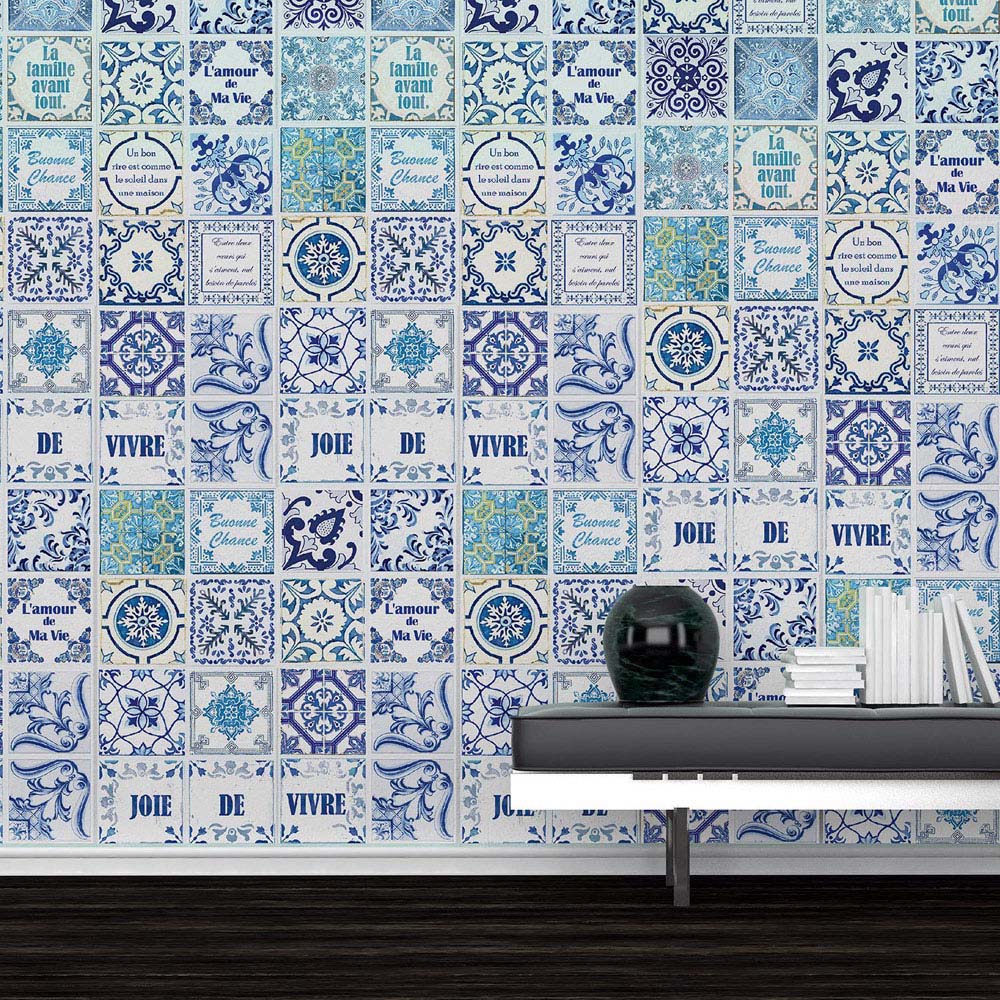 Walplus French Quote Classic Blue Tile Sticker 12 Pack Image 1