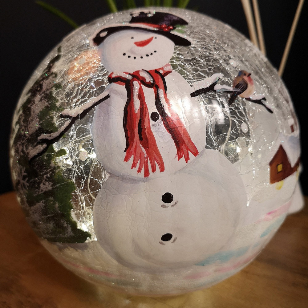 Samuel Alexander Snowman Crackle Effect Glass Ball LED Christmas Decoration 20cm Image 5