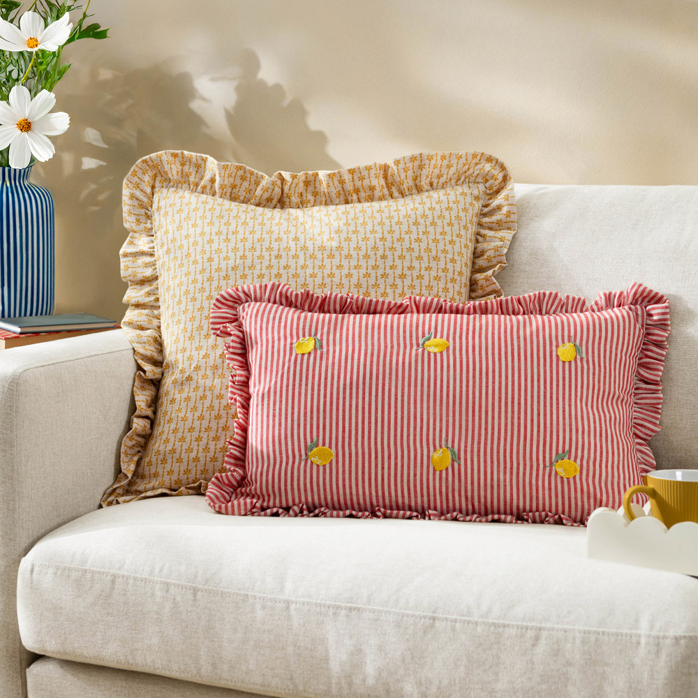furn. Les Fleurs Lemons Embroidered Ruffle Polyester Filled Cushion 30 x 50cm Image 6