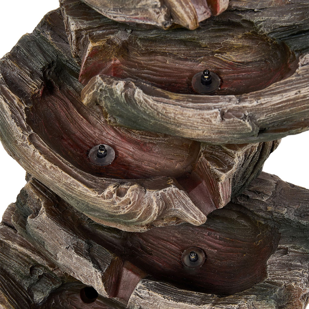 Living and Home 5-Tier Realistic Log Wood and Rock Effect Solar LED Water Feature Image 4