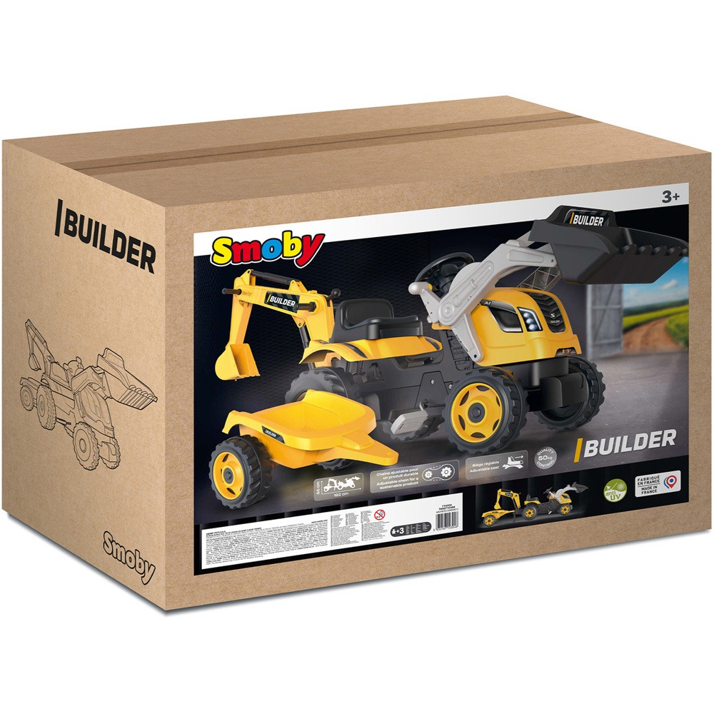 Smoby Builder Kids Yellow Ride On Maxx Tractor and Trailer Image 8