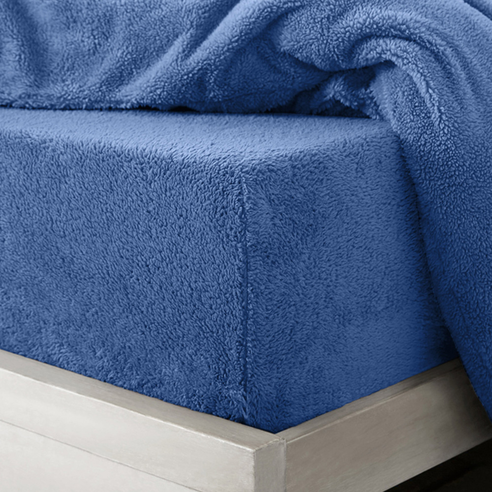 Velosso Super King French Blue Teddy Fleece Fitted Sheet Image 2