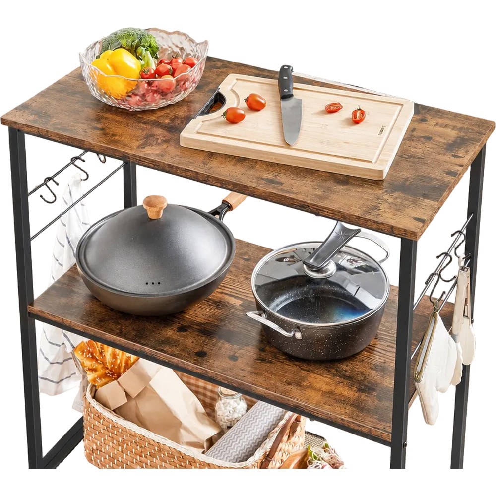 Modcraft 3 Shelf Rustic Brown and Black Kitchen Island with Hooks Image 3