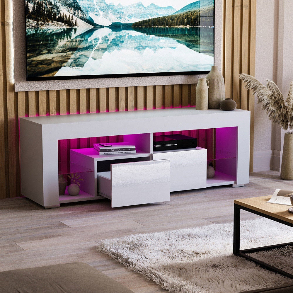 Vida Designs Luna 2 Drawer 2 Shelf White LED TV Unit Image 5