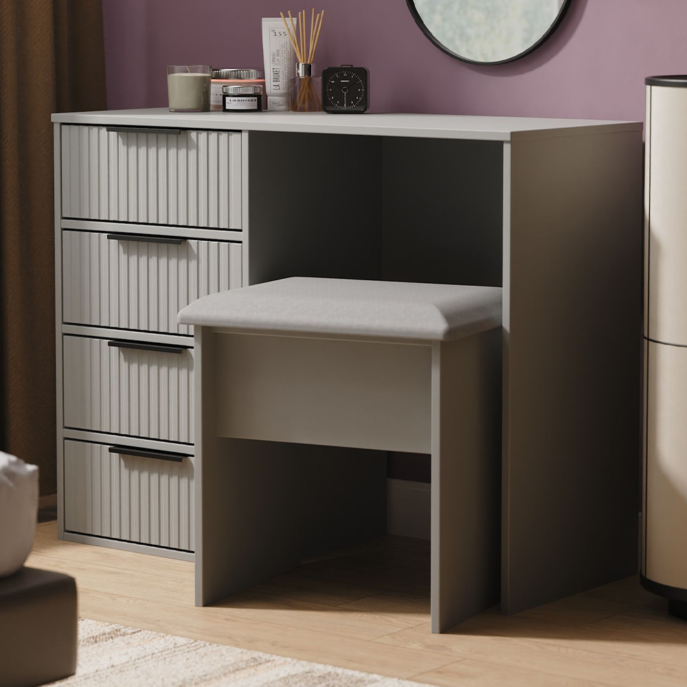 Crowndale Fluted 4 Drawer Dusk Grey Vanity Dressing Table Ready Assembled Image 1