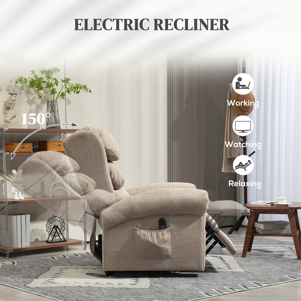 HOMCOM Khaki Velvet Electric Power Lift Elderly Recliner Armchair Image 6