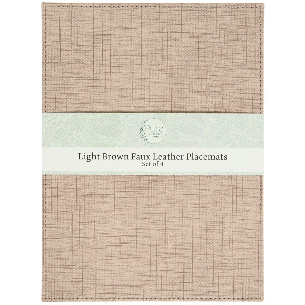 Set of 4 Faux Leather Placemats Light Brown Image 1