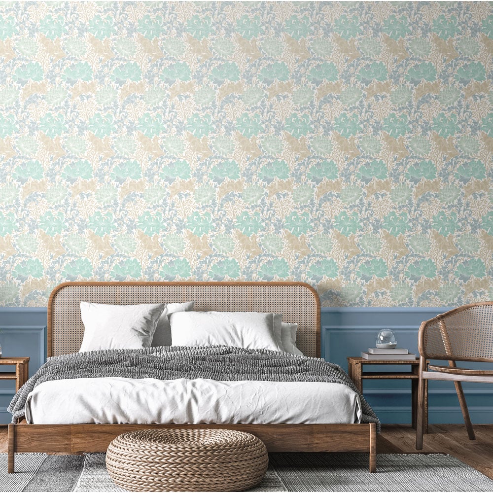 Hoopla Walls Chrysanthemum Duck Egg Blue Non Woven Wallpaper Image 2