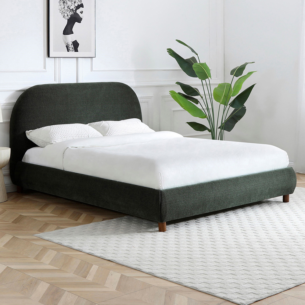 Nova King Size Olive Boucle Upholstered Bed Frame with Headboard Image 1
