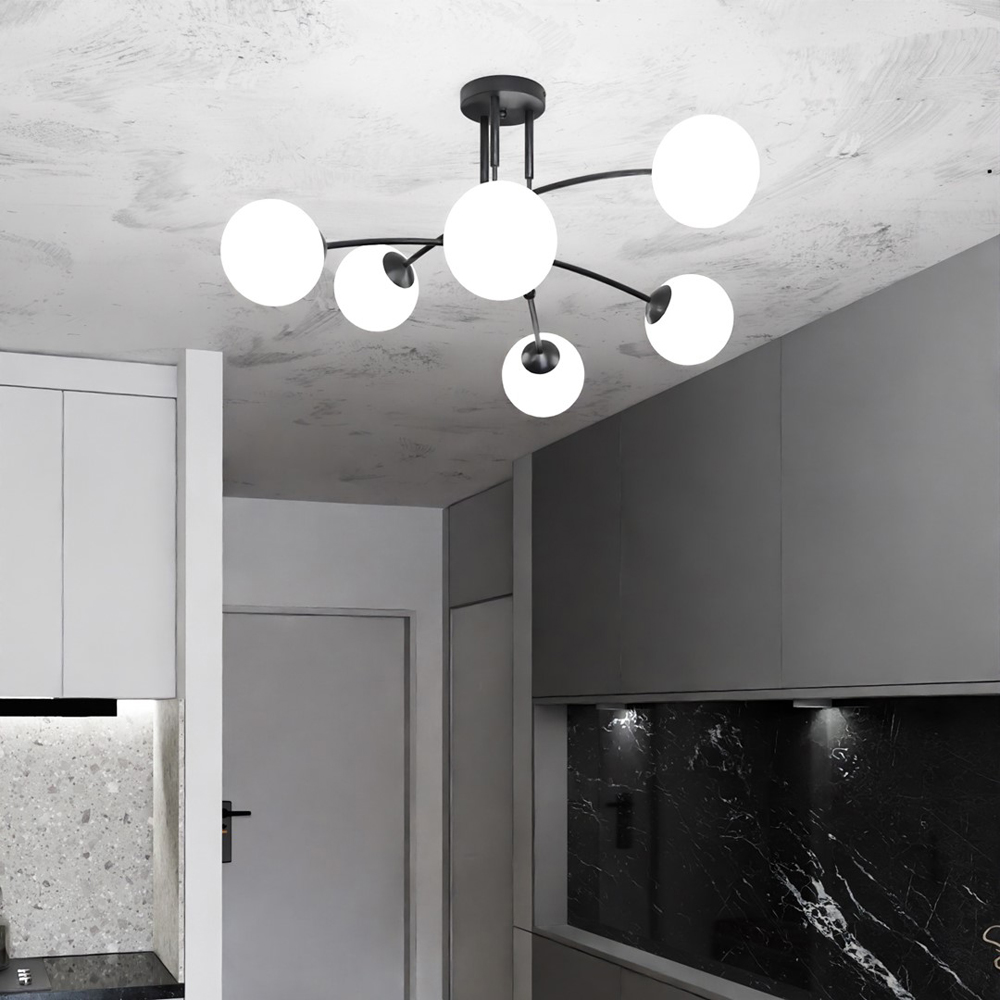 Emibig Pregos 6 Light White Shade Black E14 Ceiling Light Image 5