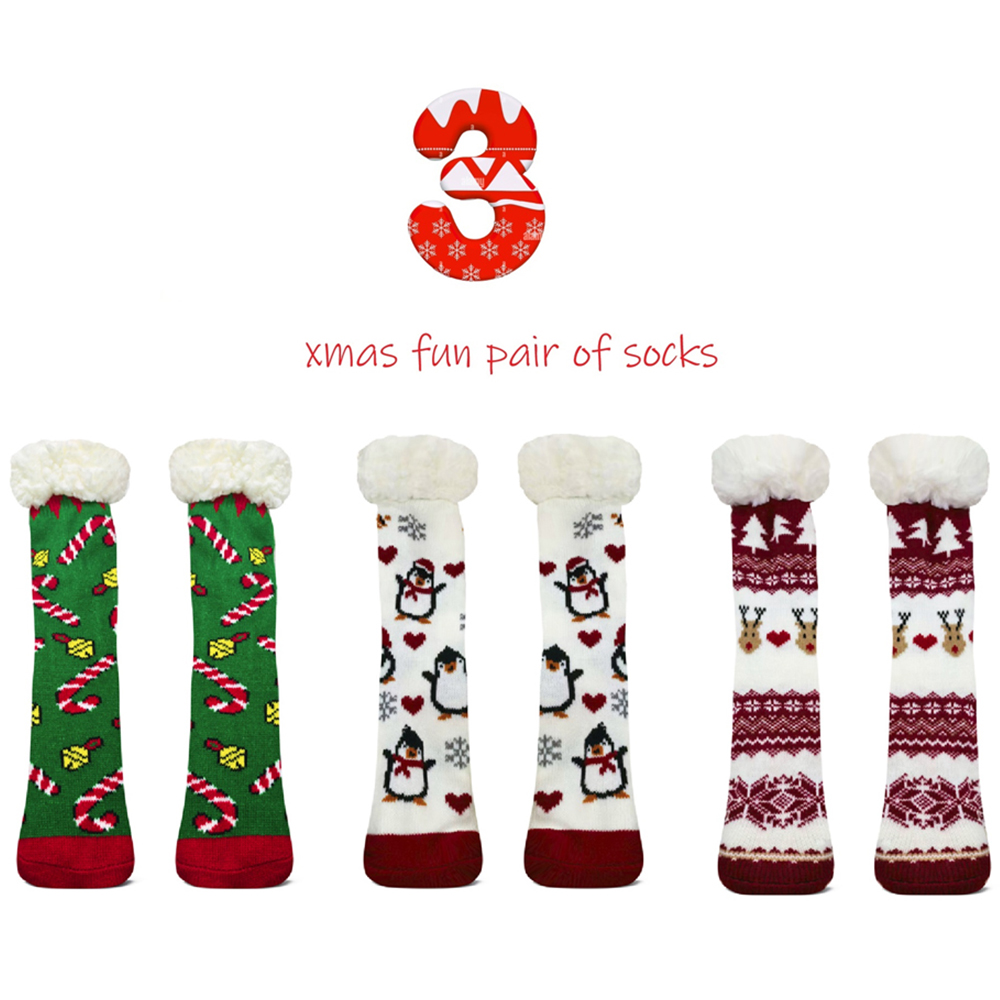Noel Square Sherpa Fleece Nordic and Penguins Xmas Socks 3 Pack Image 6
