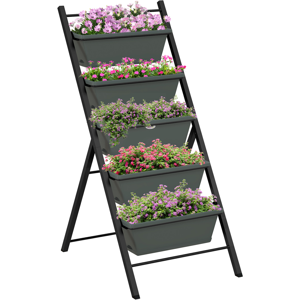 Outsunny Grey 5 Tier Vertical Raised Planter with Container Boxes Image 1