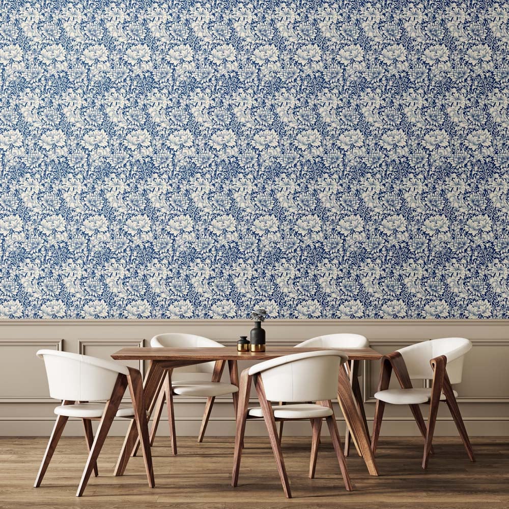 Hoopla Walls Chrysanthemum Indigo Blue Non Woven Wallpaper Image 2