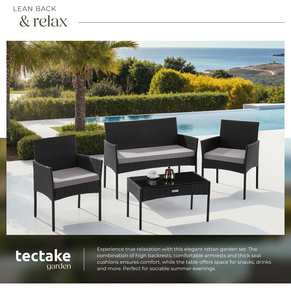 tectake Palese 4 Seater Black Rattan Garden Sofa Set Image 5