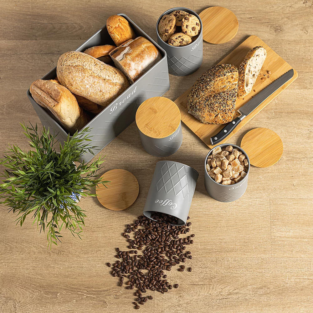 ATEK 5 Piece Grey Kitchen Canister Set with Bamboo Lids Image 3