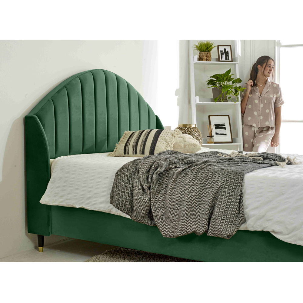 Eleganza Elysium Double Green Plush Velvet Bed Frame with Curved Winged Headboard Image 3