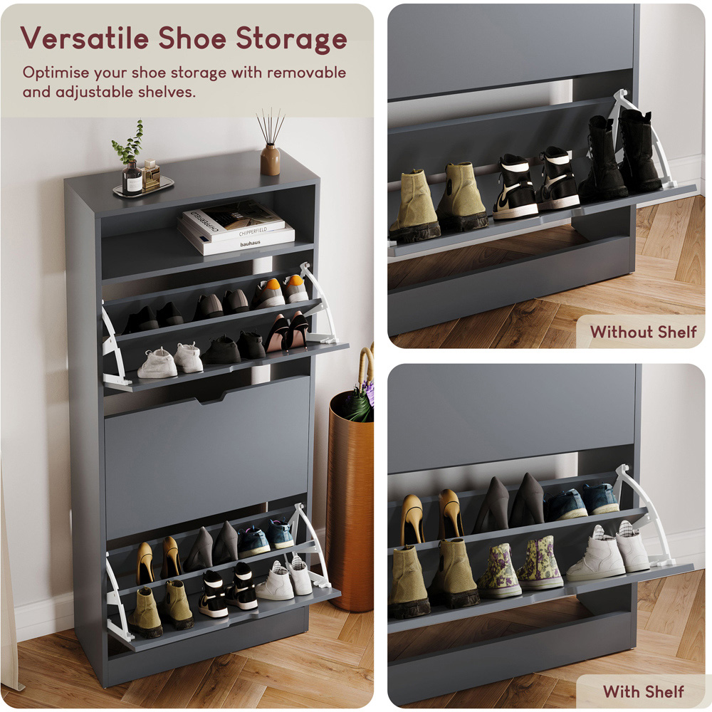 VIDA DESIGNS 3 Drawer Single Shelf Grey Shoe Cabinet Image 6