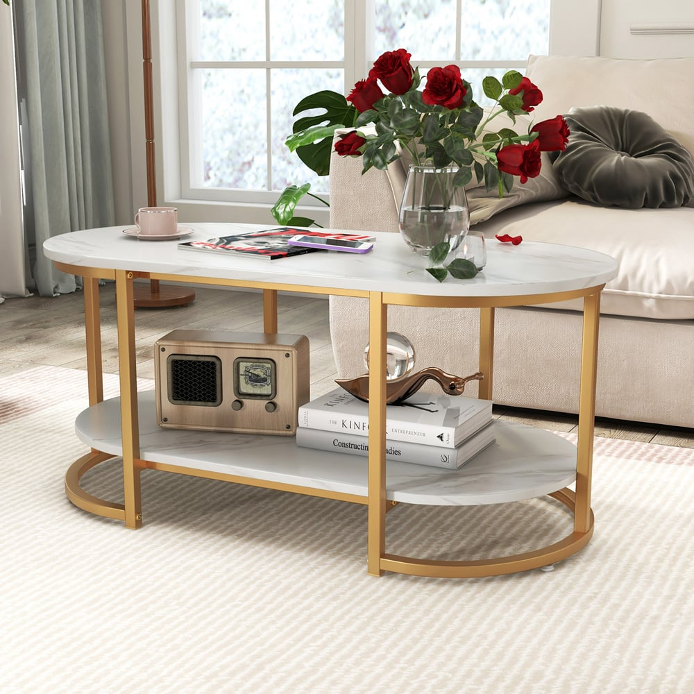 Costway White Marble Coffee Table Image 4