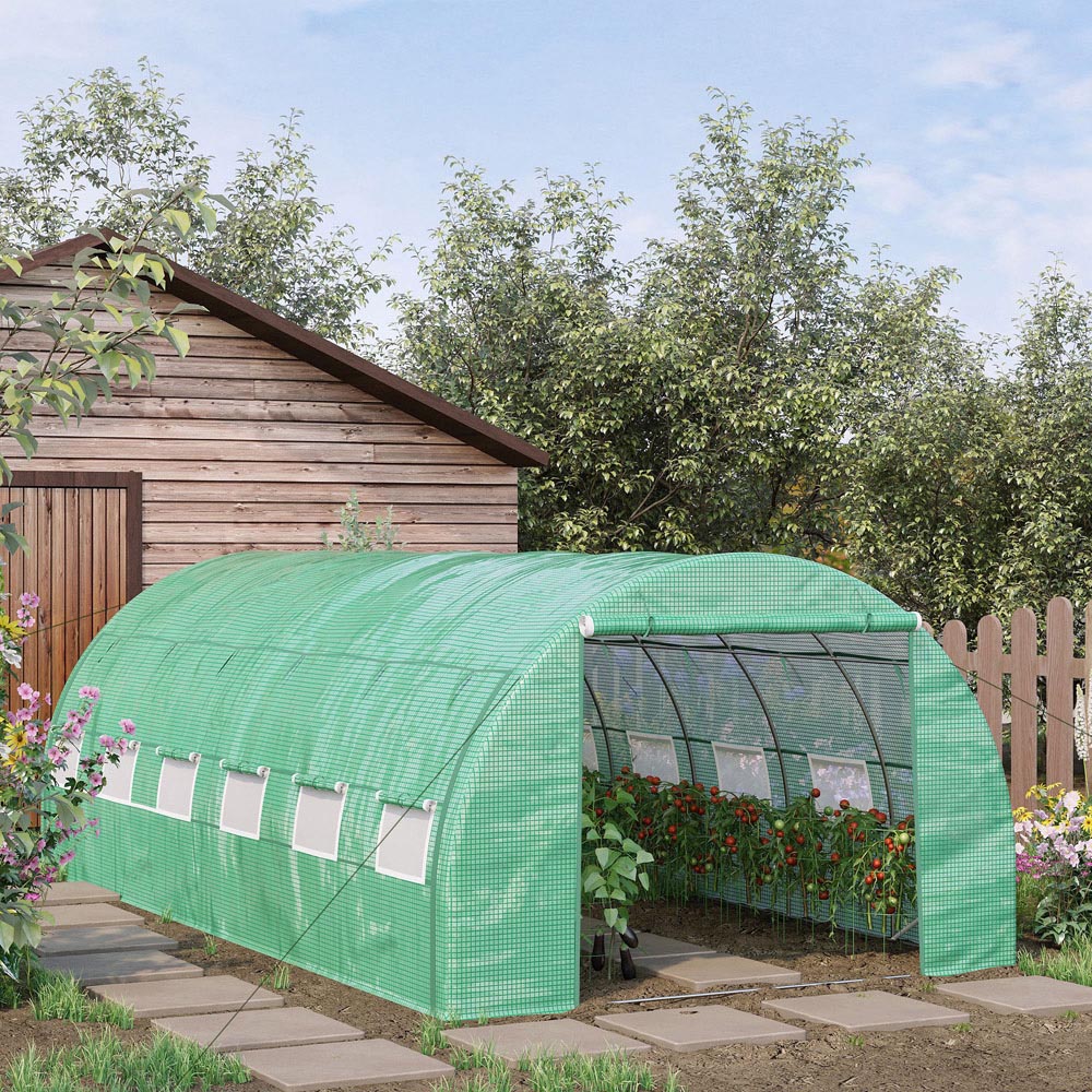 Outsunny Green Plastic 10 x 19.6ft Polytunnel Greenhouse Image 2